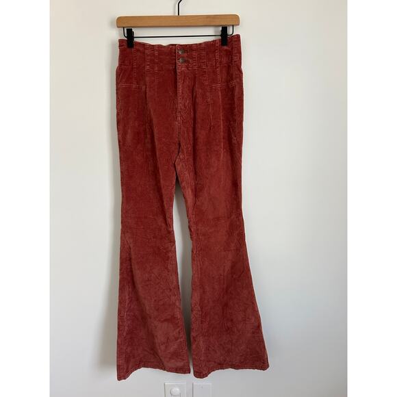 We The Free Jayde High Rise Corduroy Flare Pants Womens 28 Short Rust Stretch - Picture 2 of 9